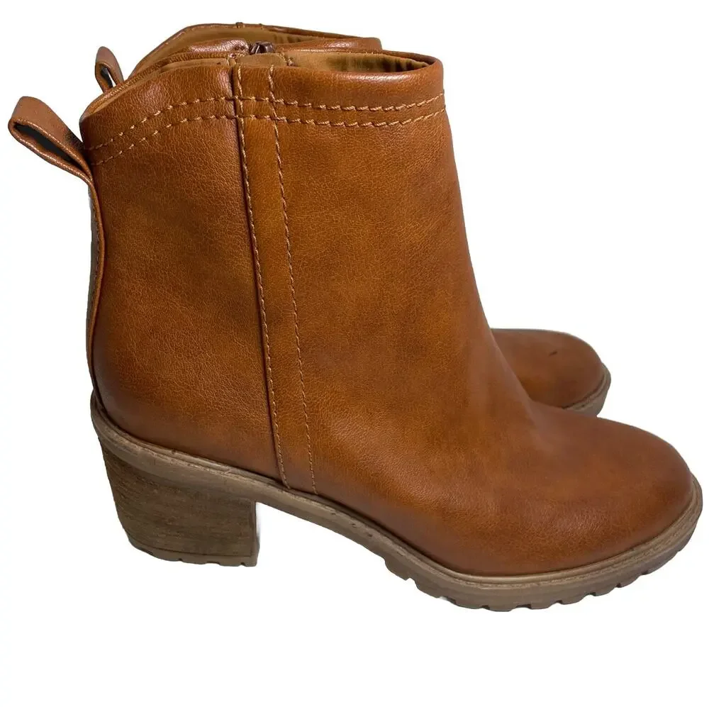Zodiac Women's Boot Greyson Cognac Ankle Bootie Sz 10 Block Heel